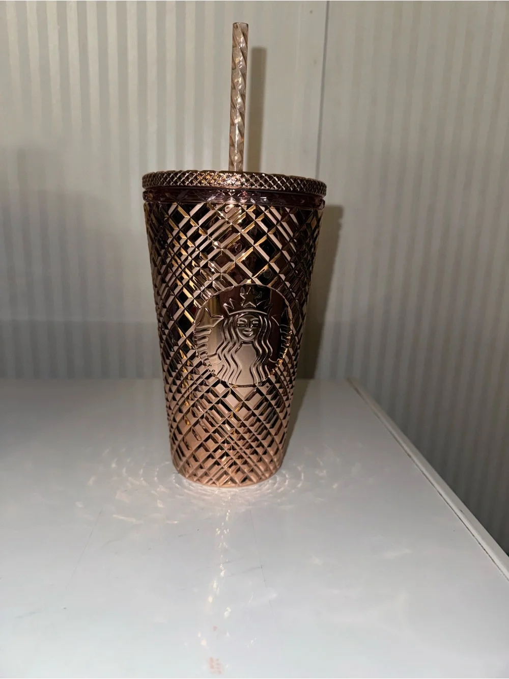 Starbucks Rose Gold Textured Cold Cup with Straw